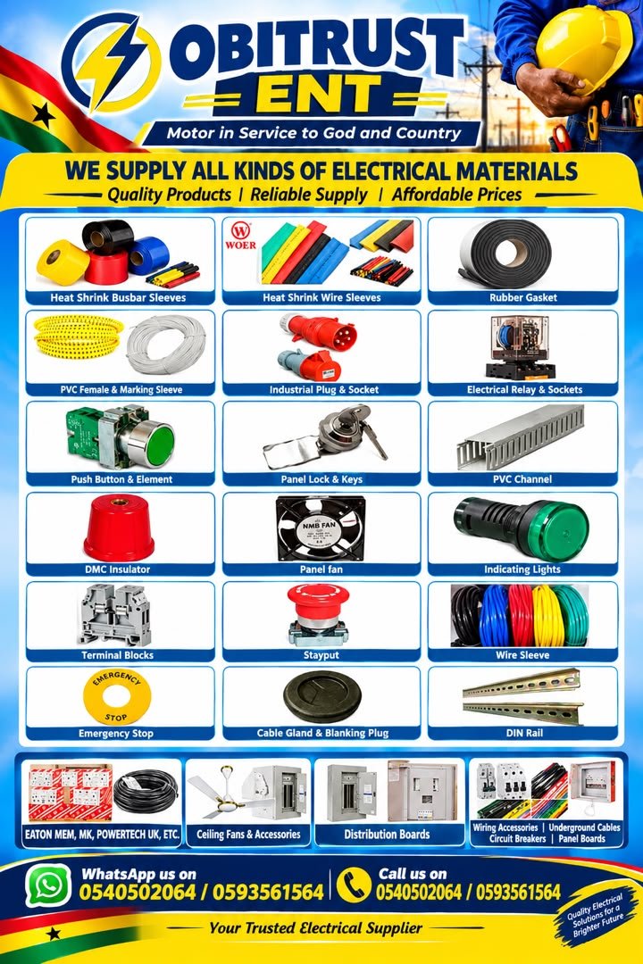 Obitrust ENT flyer showing electrical materials supplied